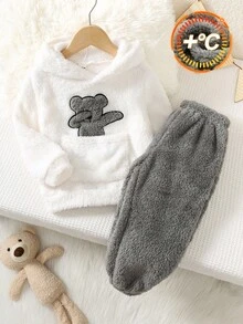 SHEIN Set de 2 piezas Estilo preppy para niño pequeño Conjunto de ropa de felpa tejida holgada y gruesa - Multicolor - Ver 5