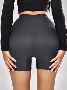 SHEIN Women's Comfortable Seamless High Waist Tummy Control Shorts - Dark Grey - View 1