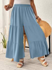 EMERY ROSE Quần ống rộng cạp chun màu trơn cỡ lớn cho nữ - Màu xanh bụi bặm - Xem 1