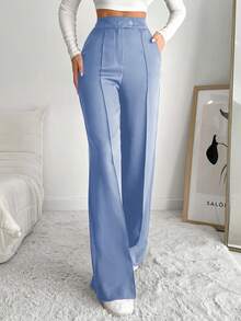 EURMUSE Women's Casual Commuter Slant Pocket Suit Pants - Dusty Blue - View 6