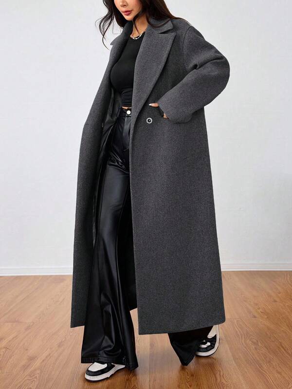 SHEIN MOOSTA Casual Lapel Long Overcoat