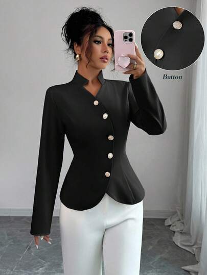 Elenzga 女式纯色简约休闲长袖西装外套