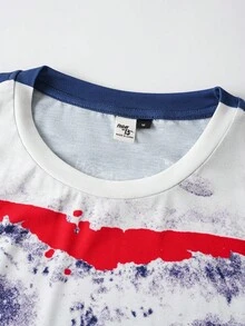 WB Horror X SHEIN Herren Rundhals Kurzarm T-Shirt mit Allover-Muster, Sommer - marineblau - Übersicht 3