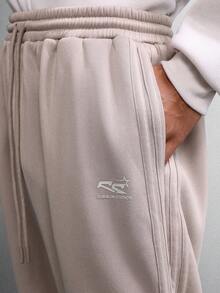 Pantalones rectos clásicos de estar en casa SUMWON con detalle de cinta lateral, cómodos y acogedores, con cordón en la cintura, para uso casual y de ocio en el hogar - Caqui - Ver 7