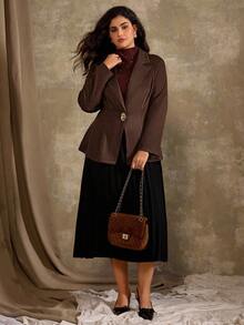 Roveilla Blazer elegante da donna taglia comoda, con collo a risvolto, maniche lunghe, apertura frontale, decorazione con bottoni unica, colore marrone - Castano - Visualizzare 7