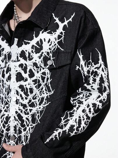 Goth Men's Short Denim Jacket, Vintage Street Style