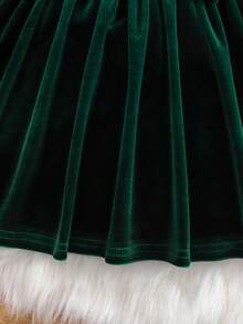 SHEIN Váy dài tay nhung xanh thanh lịch cho bé gái - Nhiều màu - Xem 7