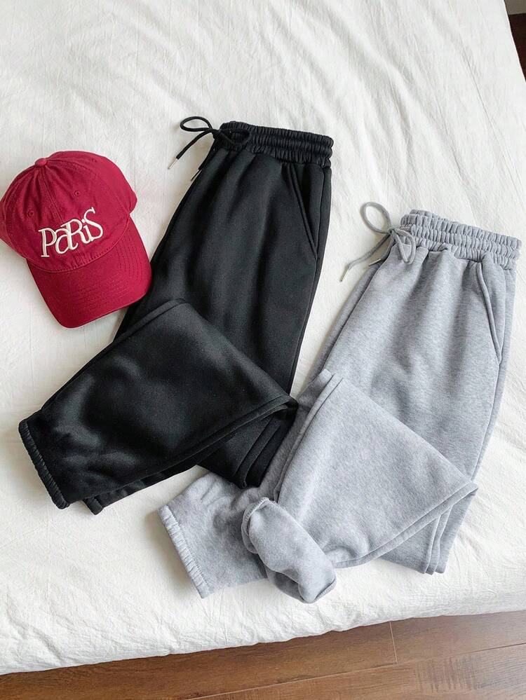 Plus 2pcs Drawstring Waist Sweatpants Graduation,Back To School Outfits,Graduation,Teacher Outfits For Women,Back To School