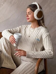 Completo da donna in maglia a trecce, set di 2 pezzi