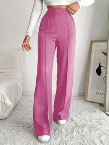 EURMUSE Women's Solid Color Seam Front Pocket Elegant Dress Pants - Pink - View 4