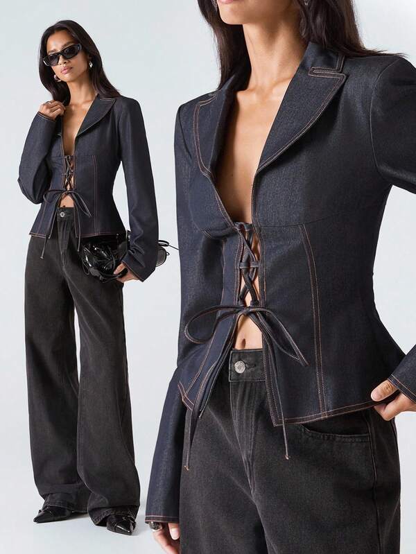 LYSMO Blazer casual con cordones para mujer