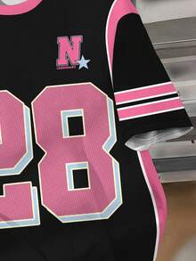 青少年女孩休闲简约短袖圆领T恤，适合夏季