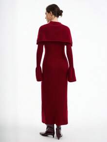 Aalyst Wool Blend Soft & Fitted Turtleneck Poncho Dress Set For Women Fall Winter Cloth For Women - Burgundy - View 4