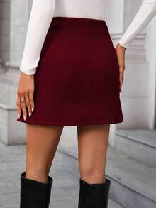 SHEIN LUNE Women's Casual Solid Color Tie-Up Mini Skirt - Burgundy - View 2