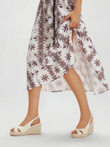 Styleloop 女士时尚黑色绒面革露背坡跟凉鞋，适合约会、聚会、度假、波西米亚风格 - 杏色 - 查看 4