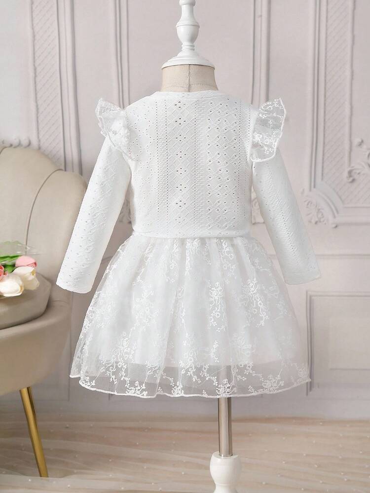 long sleeve white baby dress White Linen Tulle Ruffle Dress, Organic Cotton Christening Gown