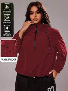 SHEIN MOOSTA Plus Size Solid Color Hooded Jacket Fall Winter Cloth For Women Autumn - Burgundy - View 1