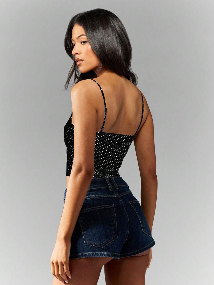MISSGUIDED Polka Dot Cami Top Ruched Sweetheart Neck Spaghetti Strap Bustier Crop Tank Summer Festival Beach Vacation Party Essential