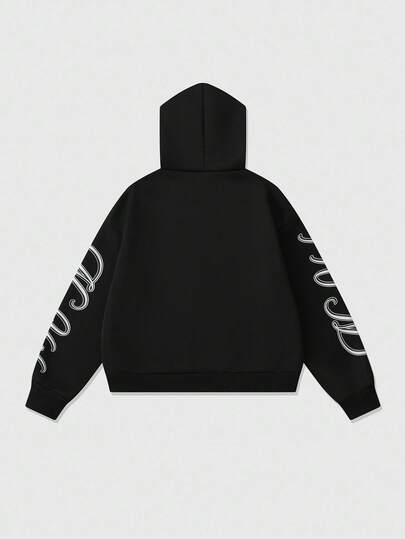 Street Life Men's Retro Graphic Print Hoodie, Loose Cropped Fit, Fall