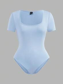 SHEIN EZwear 3 件套大码休闲简约方领短袖紧身衣，适合春夏季 - 彩色 - 查看 7