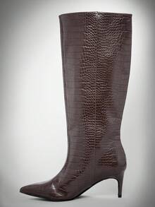 SHUZIA Bottes à talons en PU marron à talon bas minimaliste, confort de tous les jours pour femmes - Marron fonçé - Voir 4