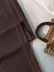 Flirla Women's Casual Solid Color Ribbed Drawstring Waist Loose Wide Leg Pants - Brown - View 6