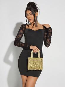 SHEIN SXY Borse da sera per signora, borse a mano, dorate, con paillettes, alla moda, di lusso, con nappe, luccicanti, adatte per cocktail festa, feste, balli, club, appuntamenti, compleanni, serate, cene di gala