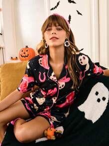 Chillnights Conjunto de Pijama Feminino Estilo INS Bota Cowboy Fantasma Fofo de Halloween, Conjunto de Pijama Feminino de Halloween, Conjunto de Pijama Feminino Plus Size de Halloween, Conjunto de Pijama Cowboy Feminino, Conjunto de Pijama Fantasma Feminino, Conjunto de Shorts de Pijama Rave de Halloween - Multicolorido - Visão 5