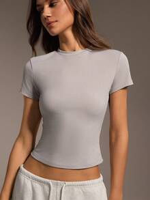 Hanevo Women Solid Color Short Sleeve Round Neck T-Shirt, Fashionable For Summer Sportwear For Daily Wear - Multicolor - View 4
