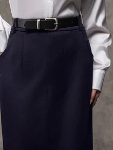 Avenya Women's Solid Color Elegant Decorative Button Maxi A-Line Skirt