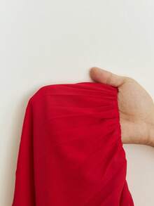 Elamini Solid Color Pleated Bandeau A-Line Mini Dress - Red - View 5