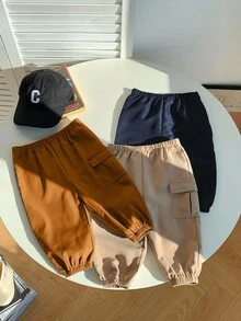 SHEIN 男婴休闲简约舒适实用柔软裤装三件套，适合日常穿着、上学、外出、运动，春秋季时尚百搭。 - 彩色 - 查看 9