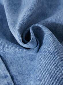 2 件套青少年女孩方领长袖连体裤搭配牛仔工装阔腿裤套装，适合日常、通勤、休闲、度假、聚会、街头风格 - 中等水洗藍 - 查看 8