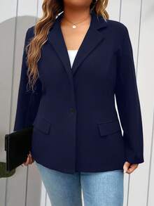 EMERY ROSE Chaqueta de blazer casual y versátil de manga larga para Navidad y Año Nuevo para mujer de talla grande - Azul Marino - Ver 3