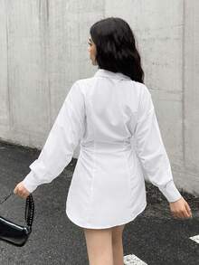 SHEIN 青少年女孩优雅长袖度假白色衬衫、长袖上衣、返校衬衫 - 白色 - 查看 2