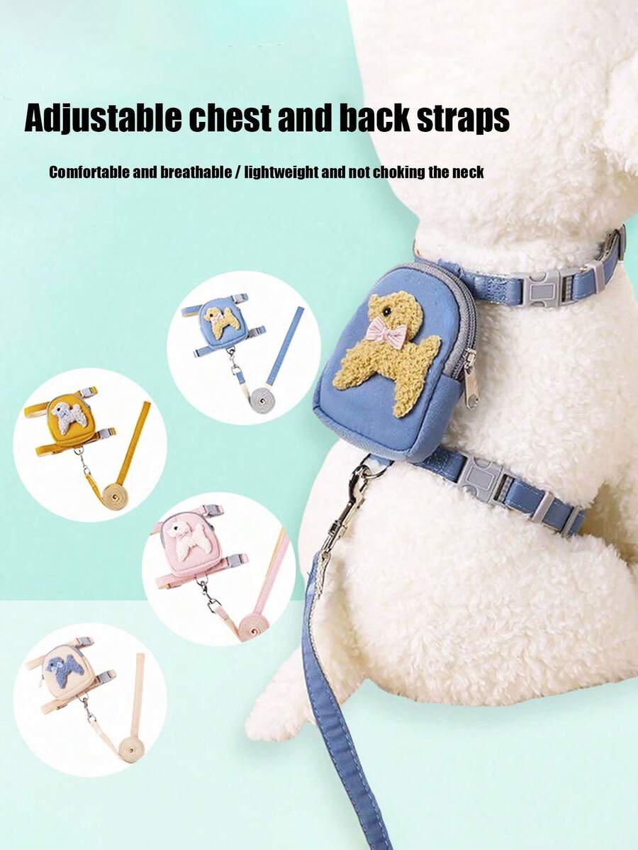 PETSIN 1 Piece Pet Backpack Lead, Dog, Cat Chest And Back Lead, Adjustable Chest And Back Strap, Comfortable And Breathable, Light And Not Choking, Chest Back Teddy Bear Lead, Pet Supplies