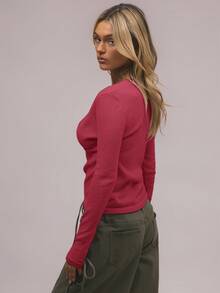 MUSERA V Neck Wrap Front Knit Long Sleeve Sweater Top Elegant Spring Vacation Cute Sexy 90's Summer Pastel Sweet Airport Holiday Fall Autumn Winter Everyday  Evening Party Elegant New Year - Red - View 2