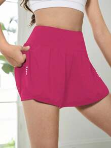 SHEIN Tween Girls Casual Minimalist Black 2 In 1 Shorts, Anti-Chafing Sports Shorts, Knit Fashion Activewear Pants For Teens