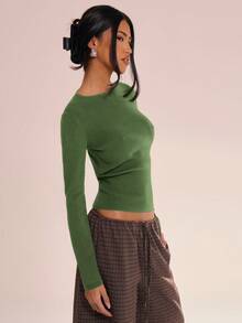 MUSERA 针织圆领长袖上衣，休闲春假机场度假秋冬优雅夏季 - 綠色 - 查看 2