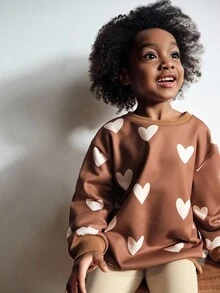 Maija Kids Maija Kids Set de 2 piezas con sudadera con cuello redondo con estampado de corazón y pantalones acampanados para niña, conjunto de ropa de otoño con sudadera con corazón marrón - Marrón Chocolate - Ver 6