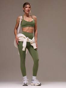 Musera Sport Sport Women Cross Back Top & Leggings Sports Sets Gym Yoga Pilates Fitness Daily - Army Green - View 3