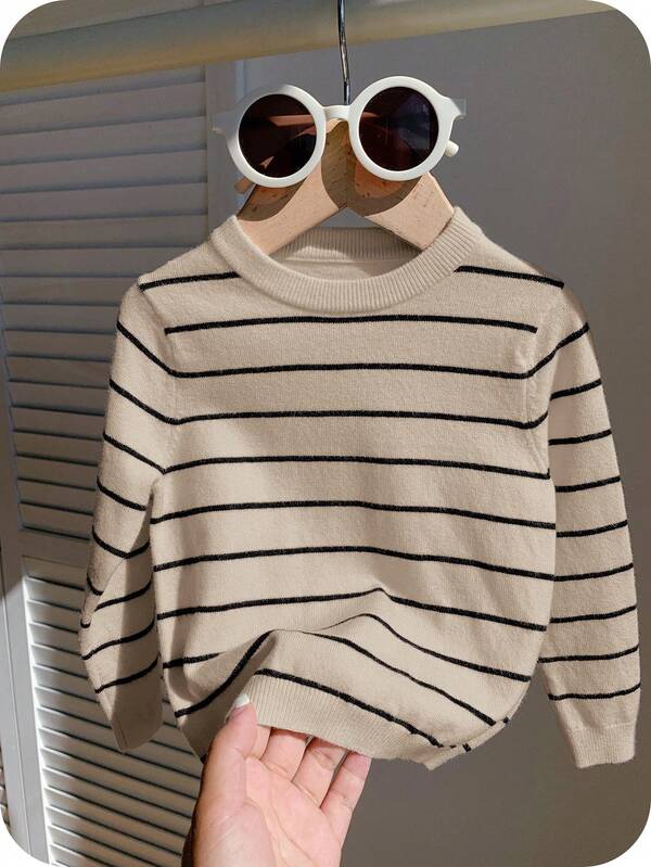 1 Piece Young Boy Casual College Comfortable Fashion Simple Practical All-Match College With Stripes Comfortable Thick Warm Round Neck Sweater For School Back To School Daily Suitable For School Suitable For Travel Suitable For Sports Suitable For Autumn And Winter Fall