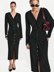 Lumivelle Halloween Women Midi Dresses Fall Cloth For Women - Black - View 1