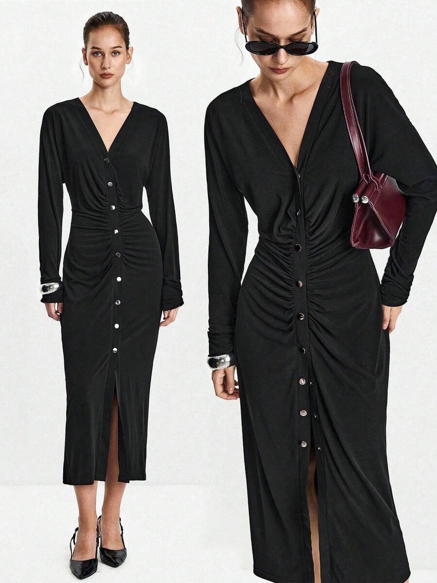 Lumivelle Halloween Women Midi Dresses Fall Cloth For Women - Black - View 1
