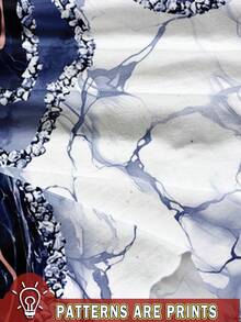 EMERY ROSE Women's Casual Two-Piece Outfit: Abstract Print Knitted Top And Solid Knee-Length Shorts Set