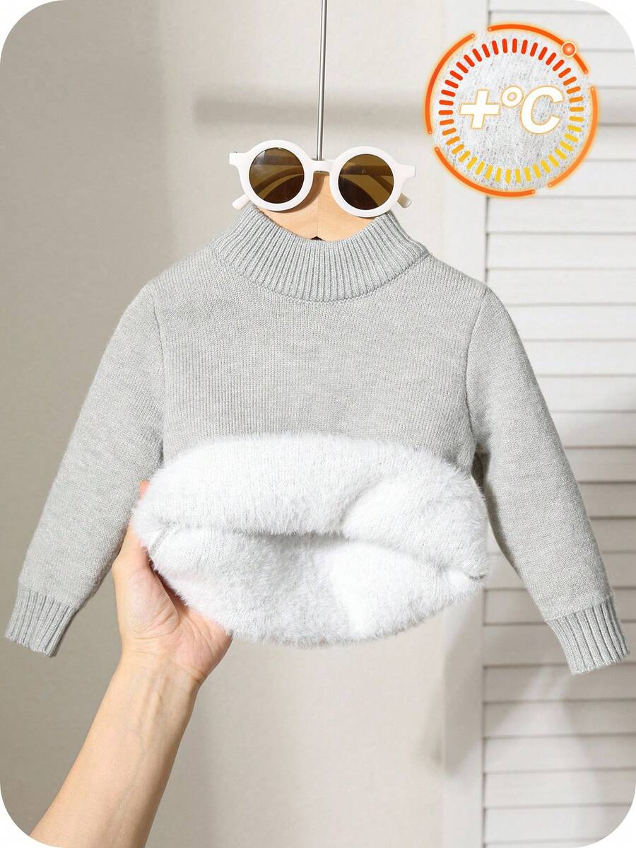 SHEIN Babyboy/Babygirl Khaki Casual Minimalist Turtleneck Sweater, Autumn/Winter Fall - Multicolor - View 1