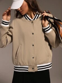 Hanevo Women's Casual Striped Patchwork Long Sleeve Jacket, Suitable For Sports, Campus, Street Wear - Multicolor - View 5