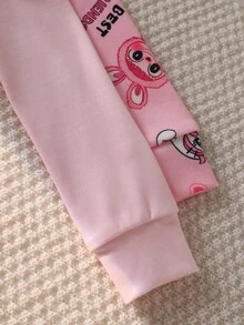 2pcs/Set Young Girl' Rabbit Pattern High Stretch Long Sleeve Jumpsuit Pajama Set  Snug Fit Fall Winter - Pink - View 6