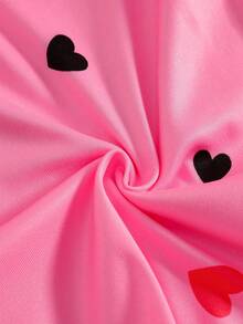 2 pièces Ensemble de pyjama ajusté avec imprimé chat mignon et cœur qui brille dans le noir, haut à manches longues et pantalon - Rose bonbon - Voir 4