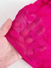 SHEIN 3pcs/Set Women's Off Shoulder Heart Lace Sexy Lingerie Set - Hot Pink - View 9